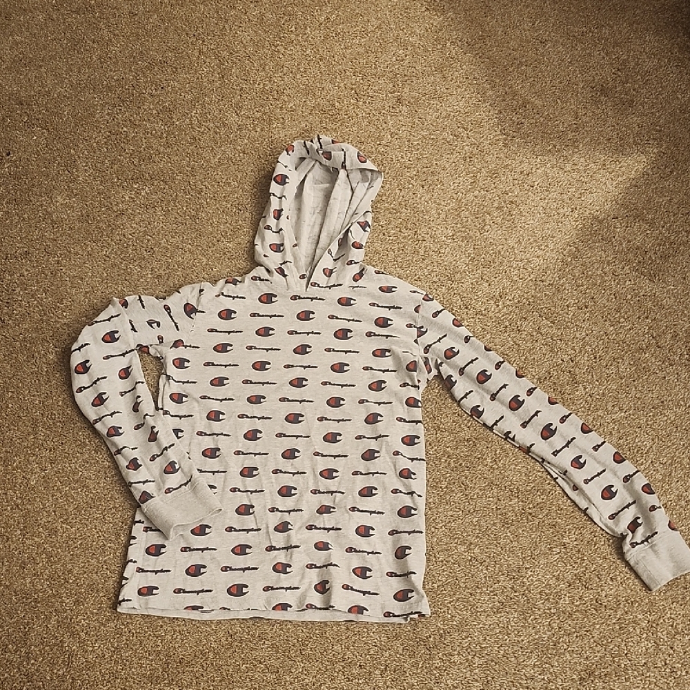Champion Light Gray Hoodie with Logo Design